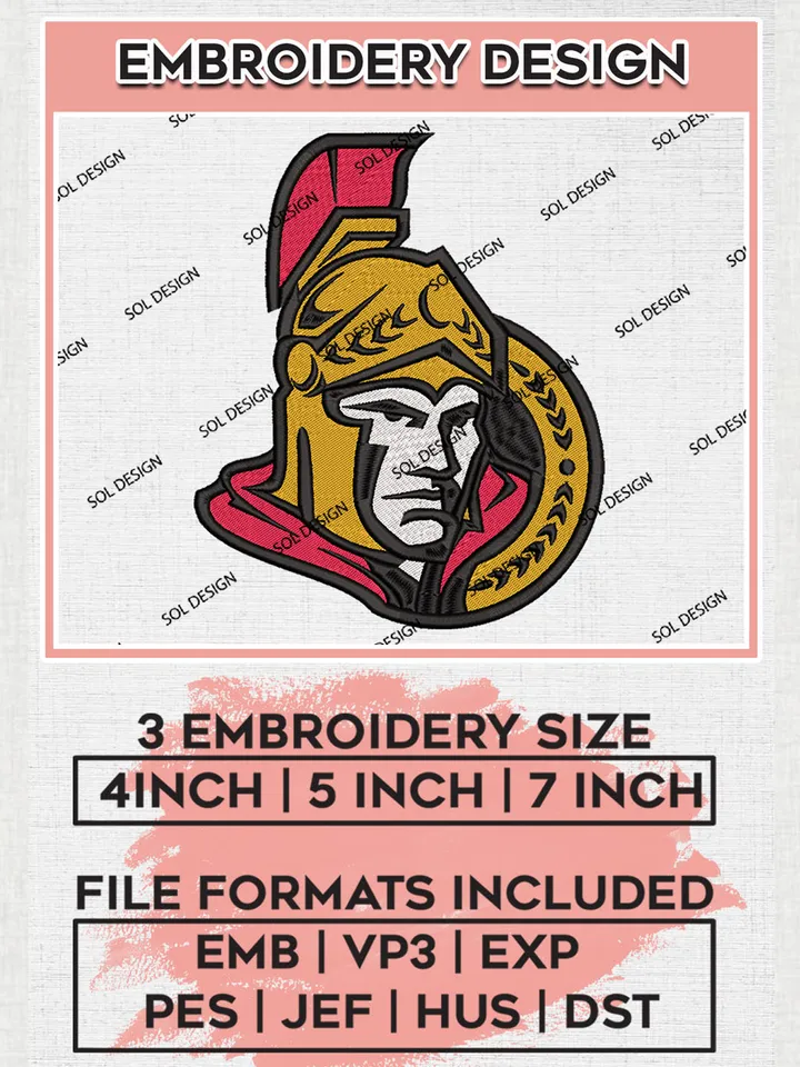 NHL Ottawa Senators Team Head Mascot Logo Embroidery Design, NHL Ottawa Senators Logo Embroidery Files, Hockey Team Machine Embroidery, Machine Embroidery Design