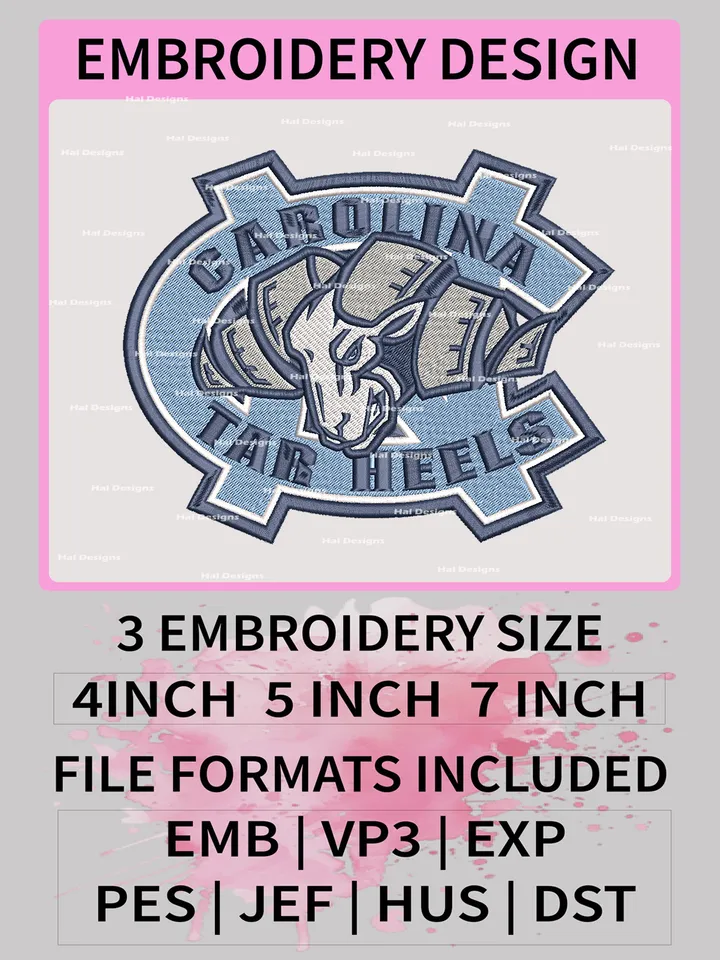 NCAA North Carolina Tar Heels Embroidery File, 3 Sizes, 6 Formats, NCAA Machine Embroidery Design, NCAA Logo, NCAA Teams