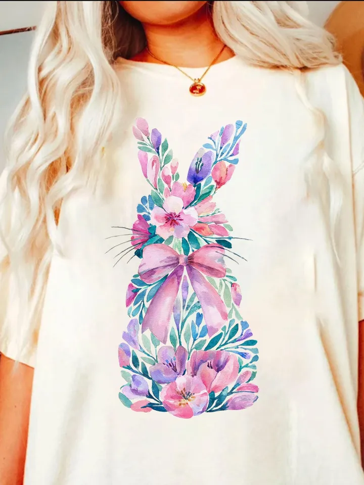 Bunny Easter Coquette Png, Watercolor Floral Easter Bunny Png, Easter png, Easter Coquette Bow png, Girly Easter Png, Spring shirt design
