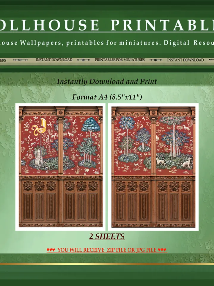 Wallpapers- Set 15-v1 | Printables for Dollhouses and Unique Miniature Projects | Digital Downloads | in Scale 1/12th