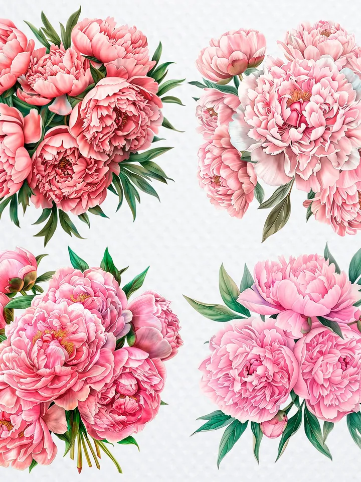 16 Peonies Bouquet PNG Clipart, Watercolor Peonies sublimation Print, Digital download, Peonies scrapbook images, Paper craft, junk journal