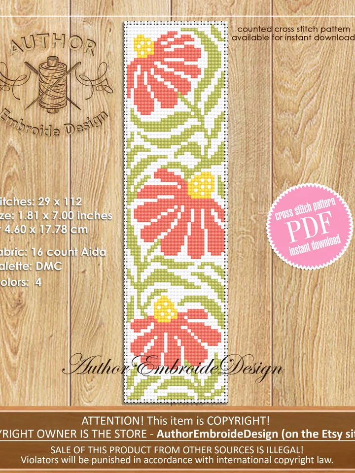 Abstract flowers bookmark set cross stitch pattern PDF download Bookmark pattern digital PDF, Cross stitch chart, Book lover gift #B307