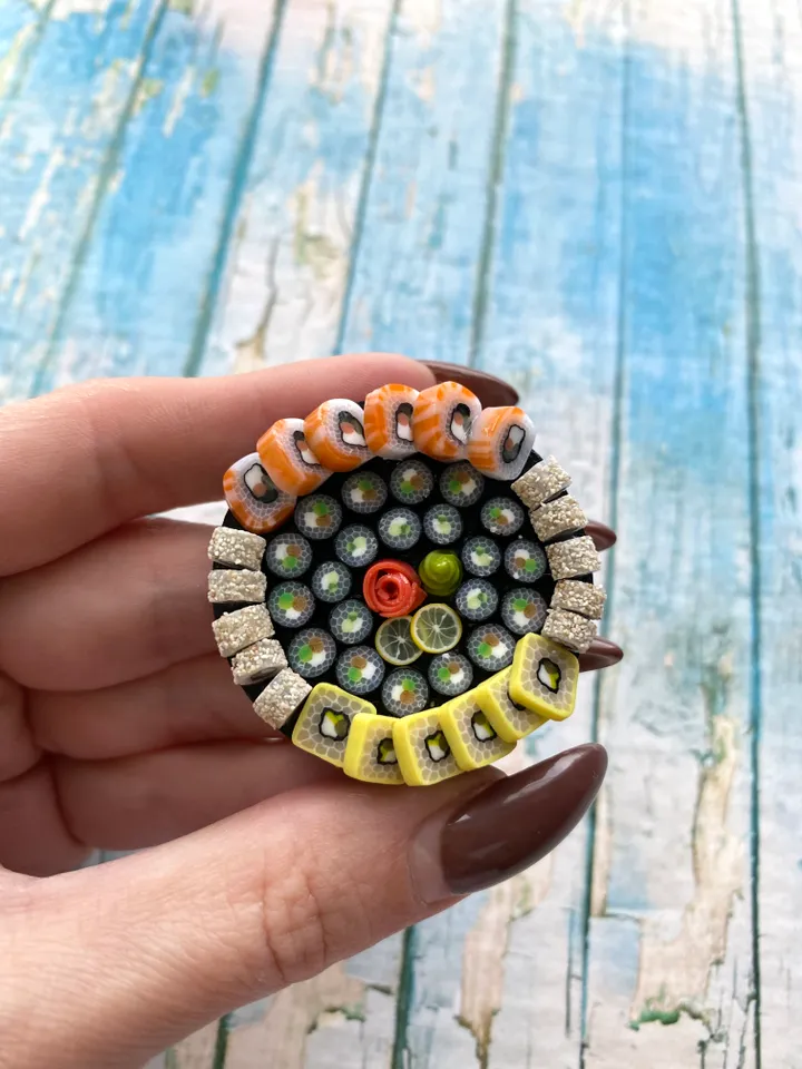 Magnet Miniature Sushi Board with Polymer clay Souvenir