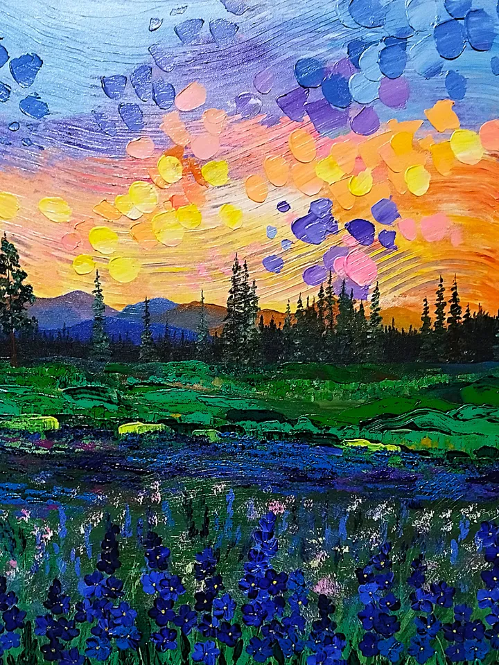 Textured Acrylic Painting Sunset Landscape Art Wall Decor