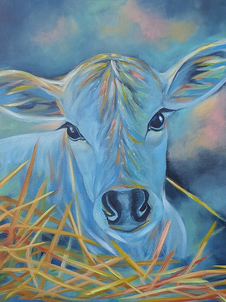 Cow Painting Animal Original Art Baby Cow Wall Art Canvas Oil Painting