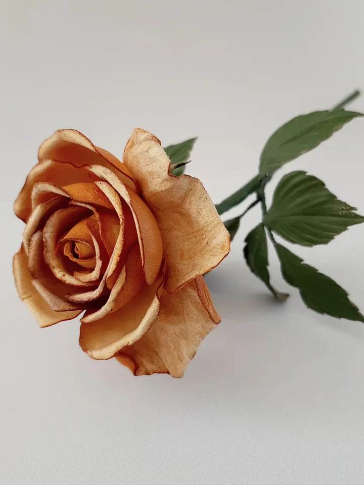 Yellow leather rose long stem 3rd anniversary gift for her, Leather flower living room decor