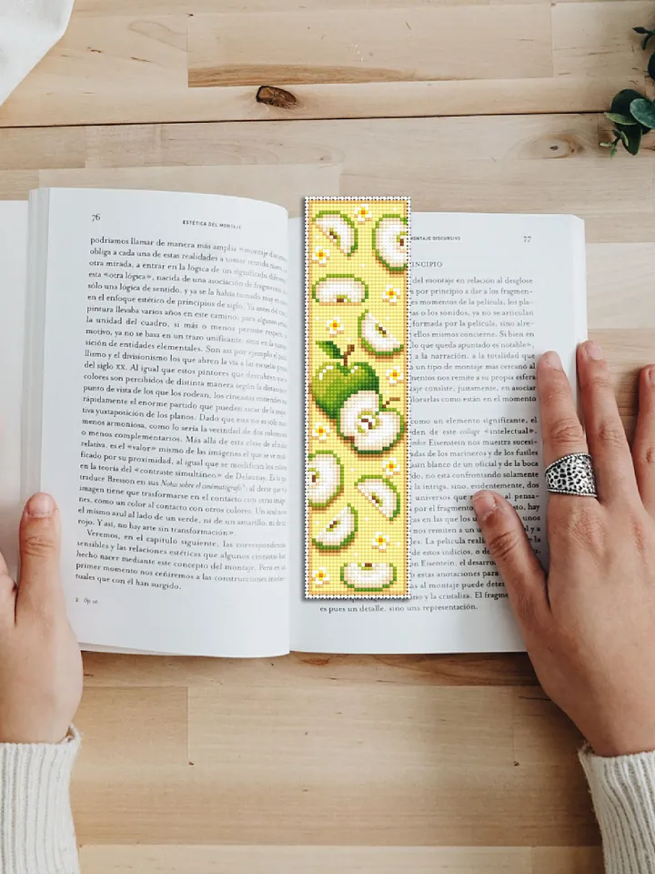 Fruit bookmark cross stitch pattern PDF download Green apple cross stitch chart, Digital bookmark pattern, Small flowers cross stitch #B140