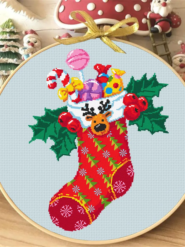 Christmas sock cross stitch pattern PDF download Merry Christmas cross stitch chart, Christmas pattern digital PDF, Stocking with gifts #N30