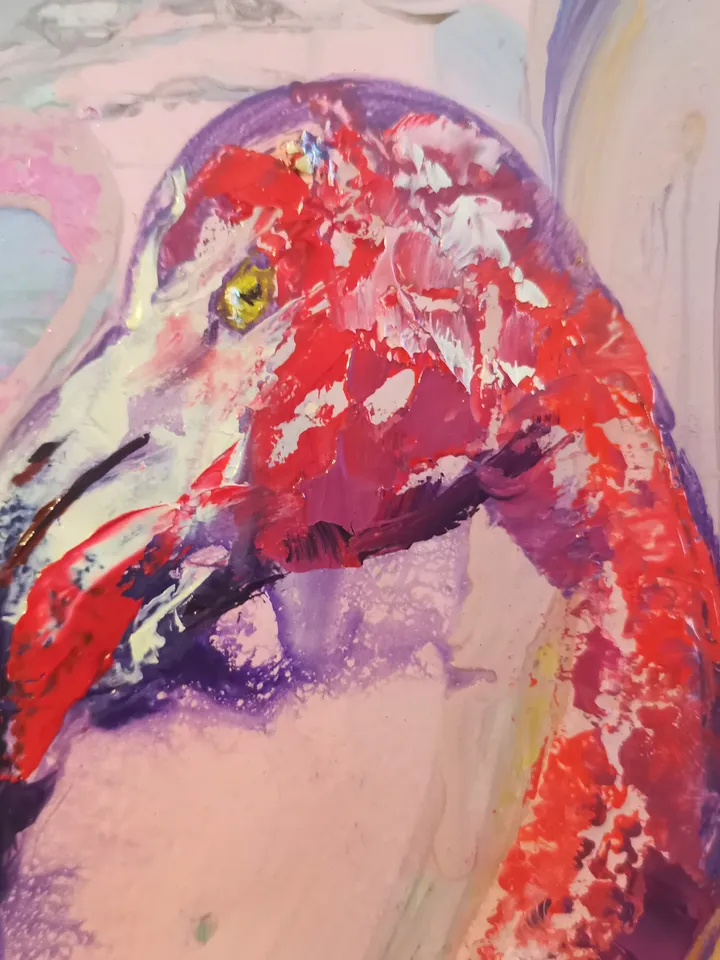 Pink Flamingo Abstract Love Art Original Oil Painting Author Artist Svinar Oksana