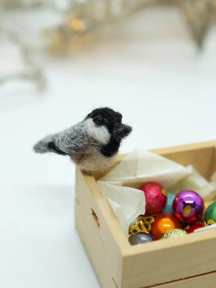 Tiny needle felted chickadee, miniature bird, made to order