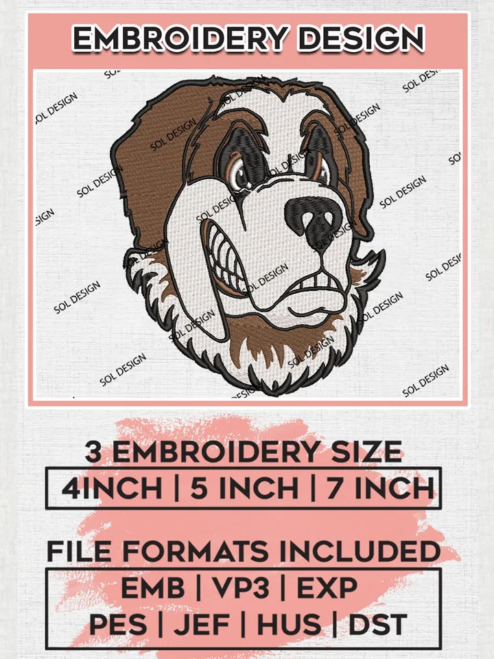 NCAA Siena Saints College Team Head Mascot Logo Embroidery Design Files, NCAA Siena Saints Machine Embroidery, NCAA Teams, 3 sizes, NCAA Machine embroidery designs, Digital Download