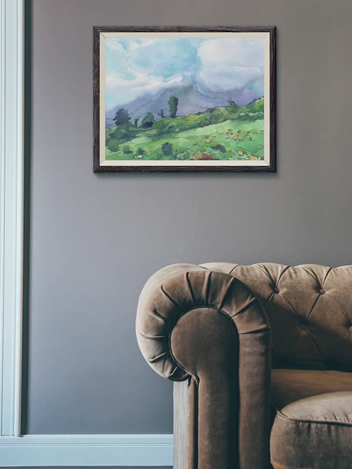 High in the mountains Watercolor painting for printing Digital file Landscape Poster