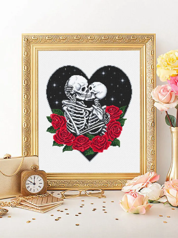 Skeleton couple in love gothic cross stitch pattern download PDF Gothic heart cross stitch chart, Gothic valentine design, Goth wedding #H53