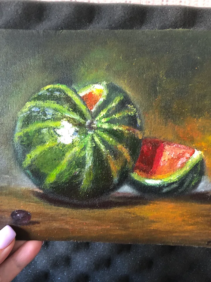 Watermelon original oil painting wall art 7x8 inches