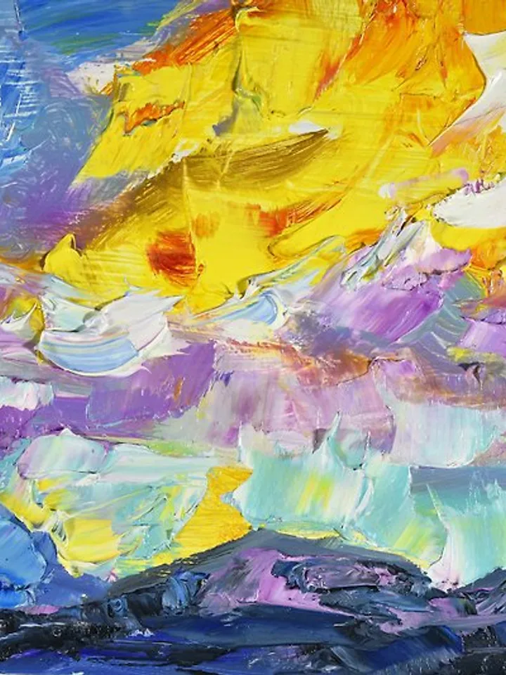 Sunrise Landscape Original Oil Painting Sky Lake Artwork Nature Mountains 油畫原作