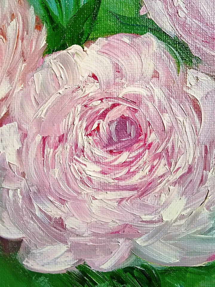 Delicate Rose Flowers Original Oil Painting depicting Pink Flowers Art Delicate