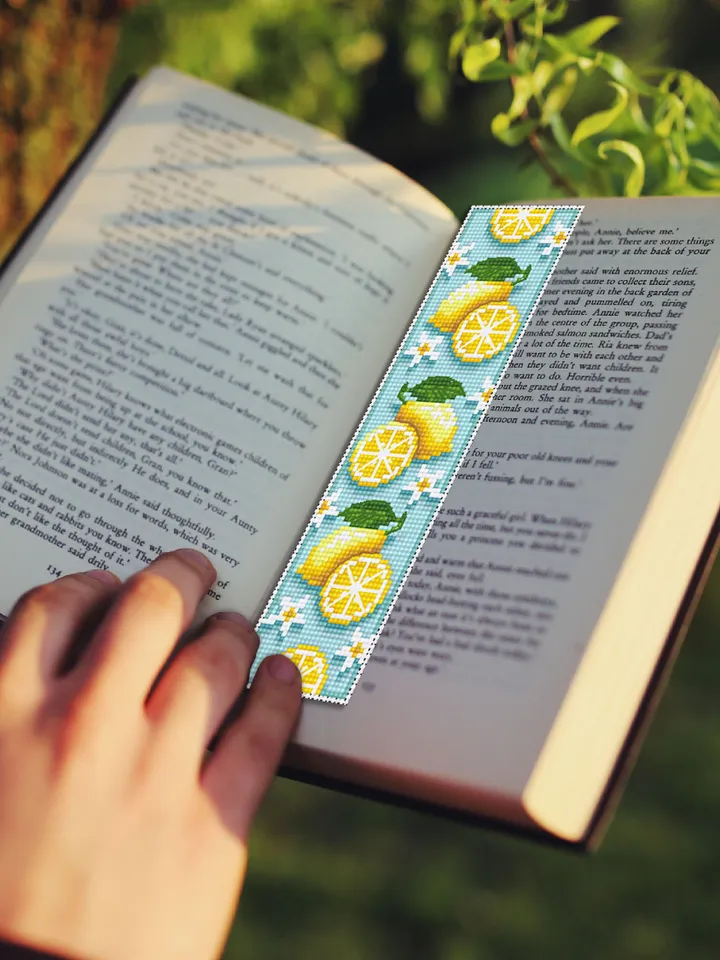 Bookmark lemon cross stitch pattern download PDF Unique bookmarks for women Fruit cross stitch Digital bookmark pattern Book lover gift #B53