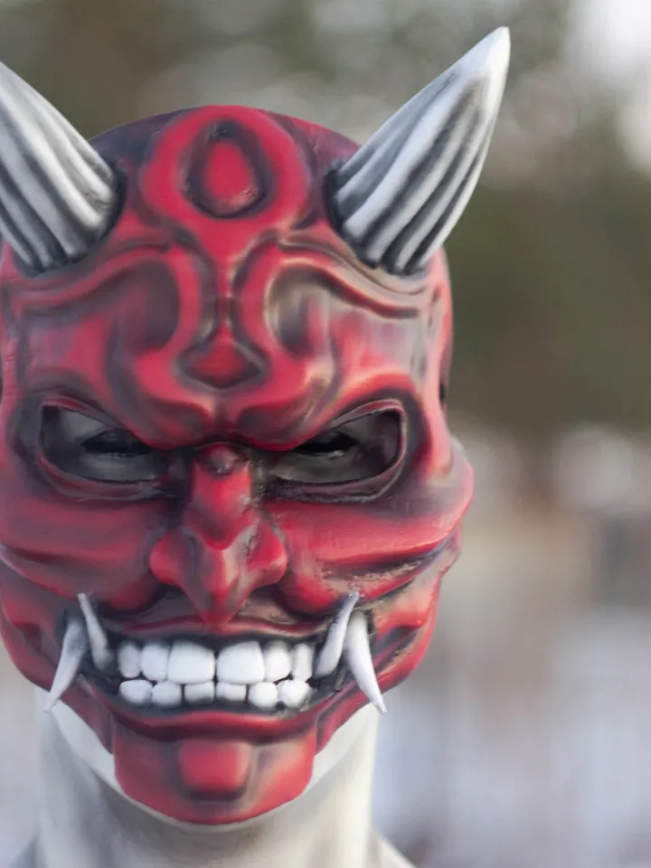 Japanese Oni Mask, red oni mask, wearable mask, tengu mask, kabuki mask, japanese demon mask, japanese theater, demon mask