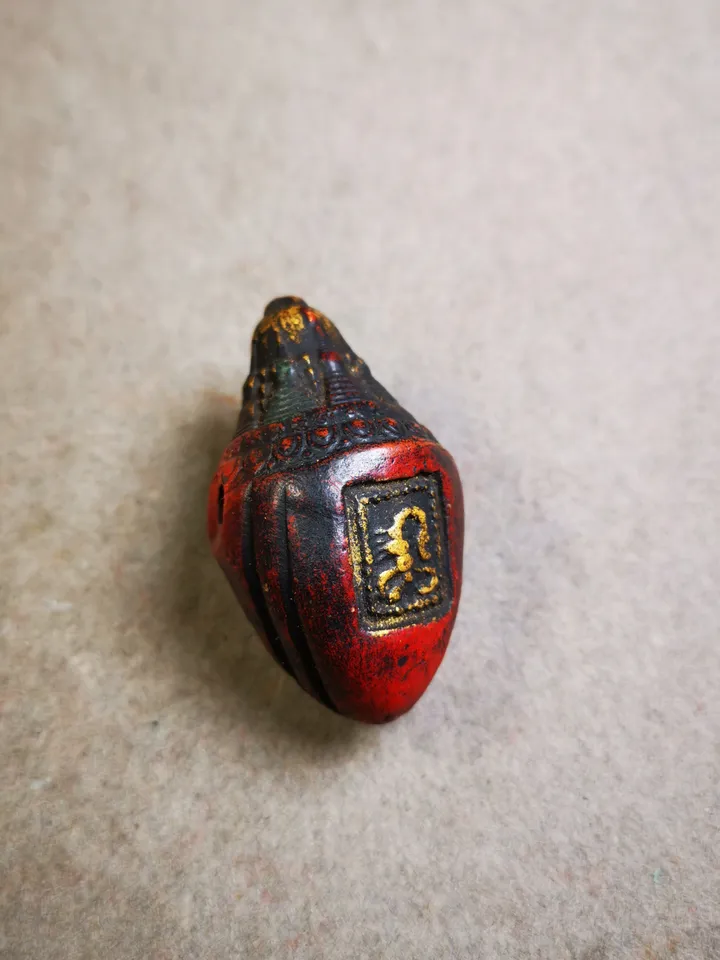 Gandhanra Old Tibetan Niang La Tsa Tsa Statue,Stupa Amulet,Pagoda Pendant,with Scorpion Stamp,Small Size 48mm,50 Years Old