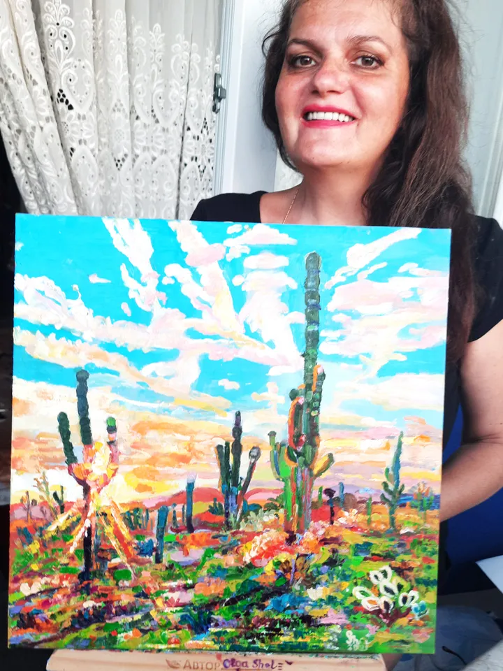 Sonoran Desert Original Oil Painting Impasto Oil on Canvas
