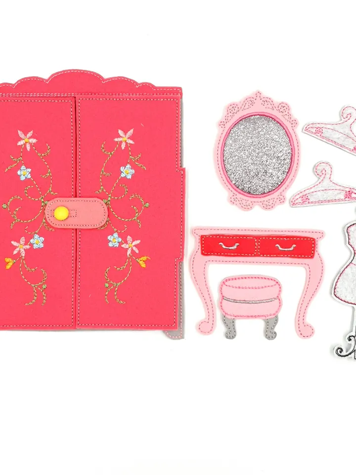 ITH Felt Dollhouse Dressing Room Furniture Set | Wardrobe Vanity Mannequin Pattern | Miniature Embroidery Design Hoop 5x7