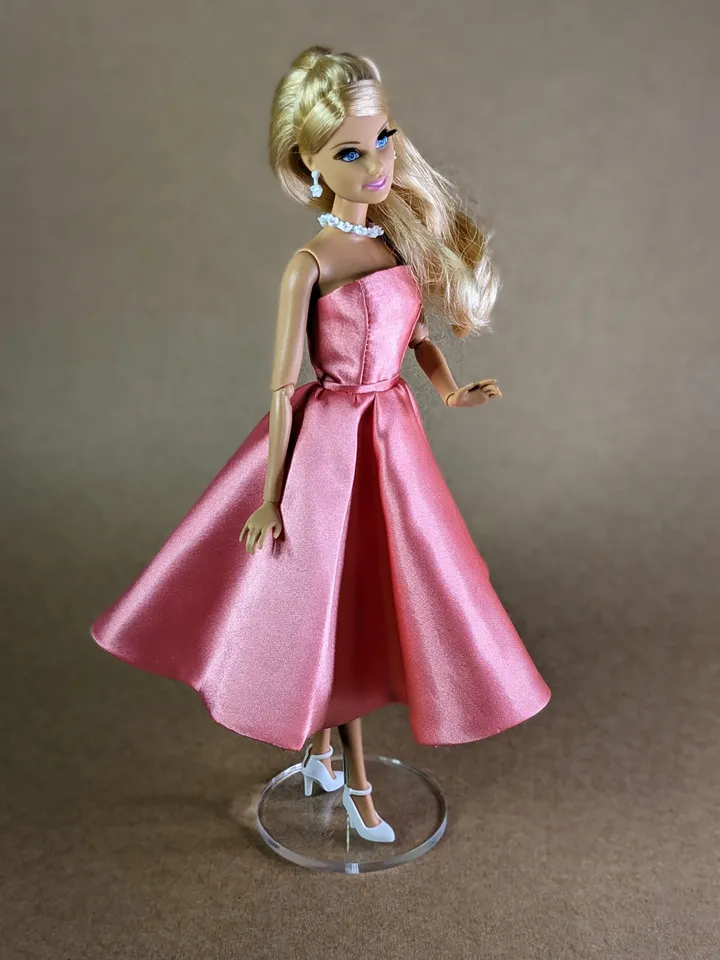 Handmade pink satin dress for 1/6 scale (11.5 Inch) girl doll