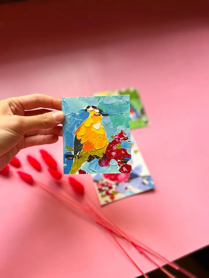 Bird Painting Set Original Artwork Chicadee Small Painting
