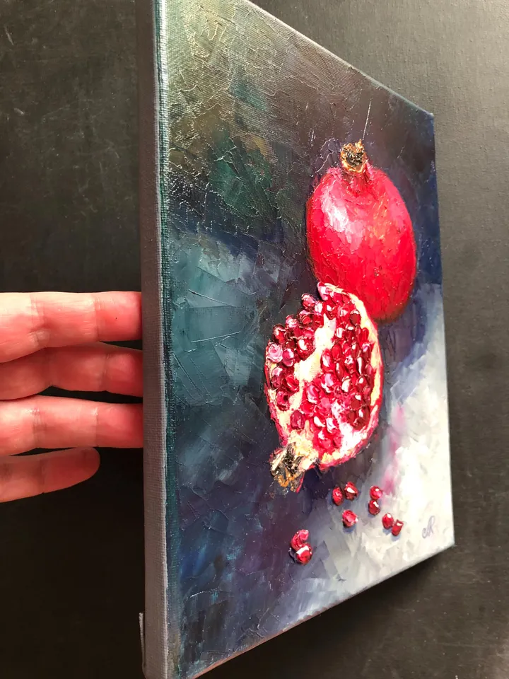 Fruits Original Painting Pomegranate Wall Art Kitchen Oil Still life
