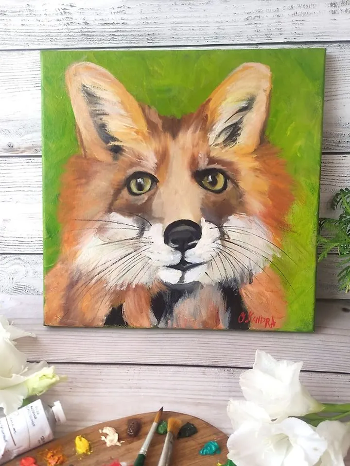 Fox Original Painting Animal Oil Art Fox Wildlife Wall Art