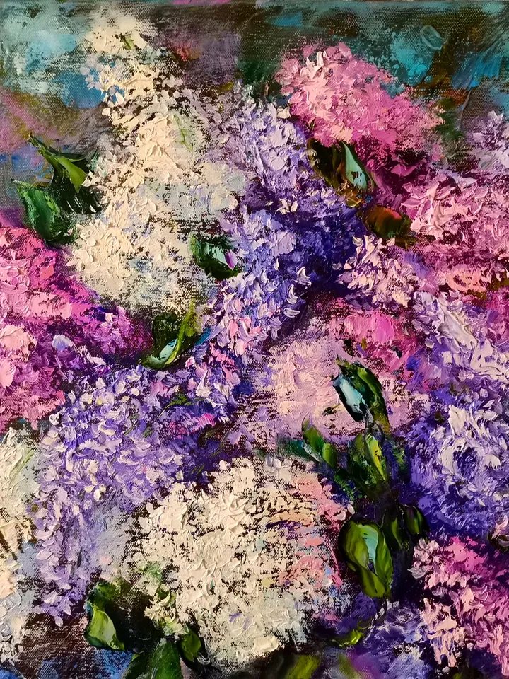 Lilac Flowers Impasto Big Oil Painting on Canvas Original Artist Svinar Oksana