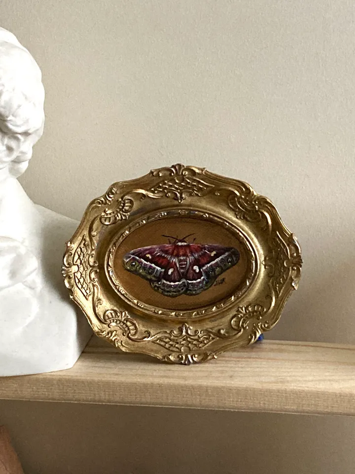 Moth Painting Original Gold Frame Art Original Oil Painting Small