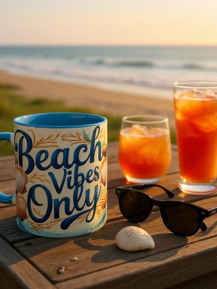 Beach Vibes Only Mug | Coastal Seashell Coffee Cup | Ocean Aesthetic Cup, Summer Gift Idea, Hand Lettered, Coastal Kitchen Decor, Home Decor