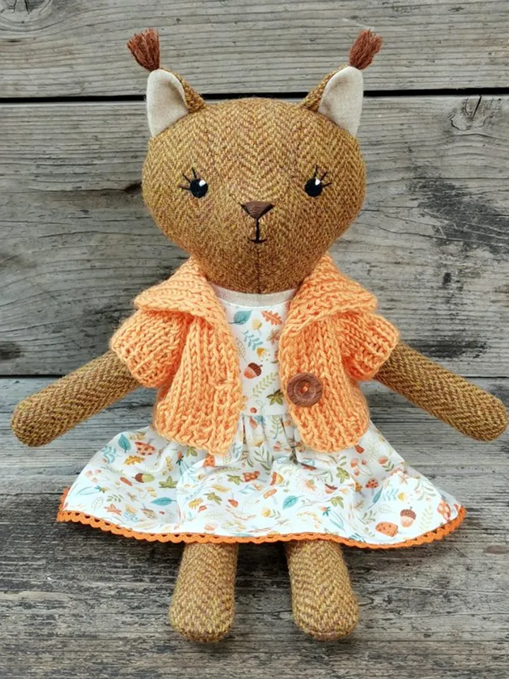 Red squirrel girl, plush stuffed toy, wool animal doll, squirrel soft toy