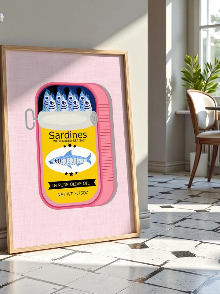 Sardines Print Sardine Tin Vintage Poster Retro Sardine Wall Art Fish Print Eclectic Wall Art Colorful Kitchen Art Maximalist Poster Digital
