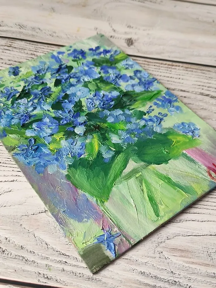 Forget me nots Painting Bluebonnet Original Oil Art Floral Artwork