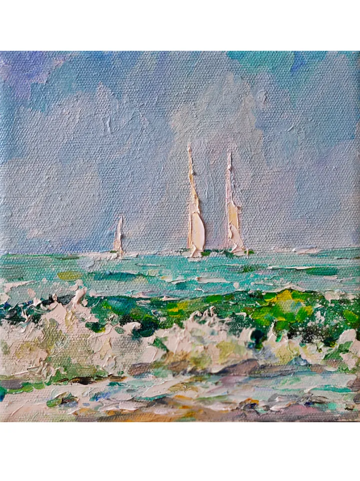 Oil Painting California Seascape Original Artwork Canvas Wall Art Impasto Small Painting 8 by 8 inches