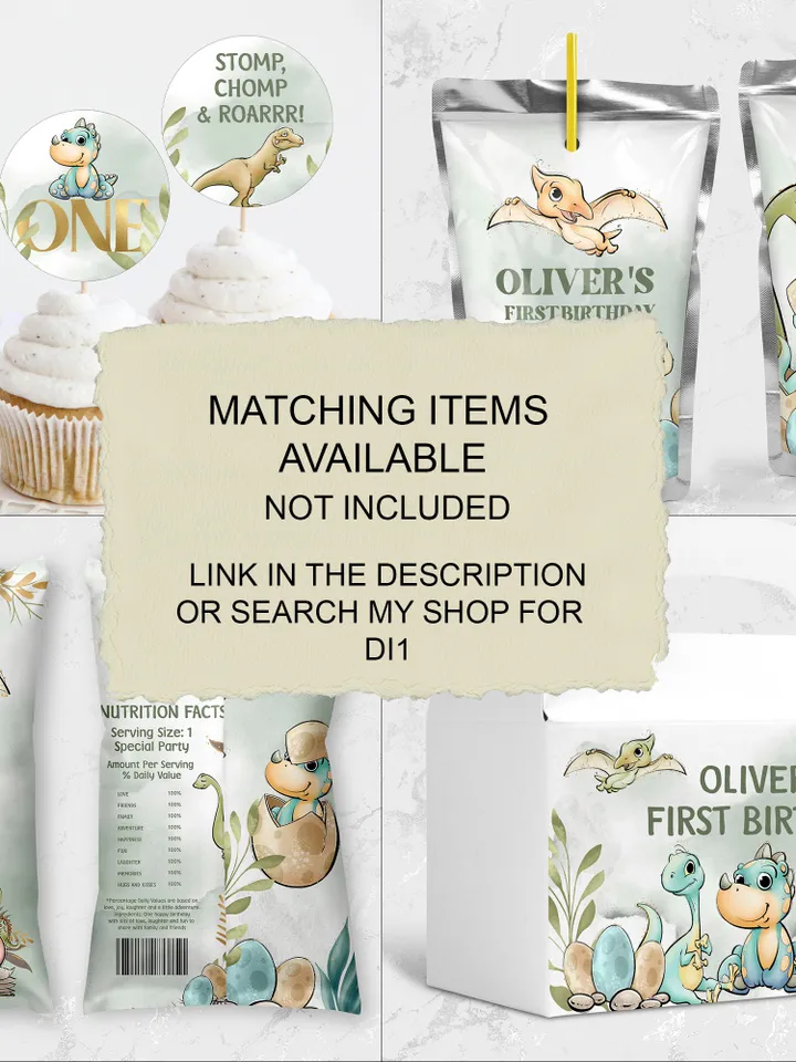 Editable TREAT BAG TOPPER Dinosaur First Birthday Label; Boy Dinosaur Birthday Party; Dinosaur Birthday Template Instant Download; DI1