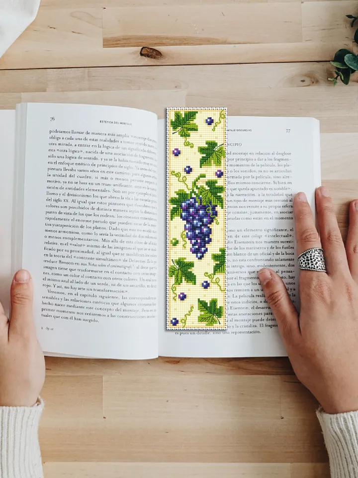Grape vine bookmark cross stitch pattern PDF download Fruit cross stitch chart, Grapes berry embroidery, Digital bookmark pattern PDF #B143