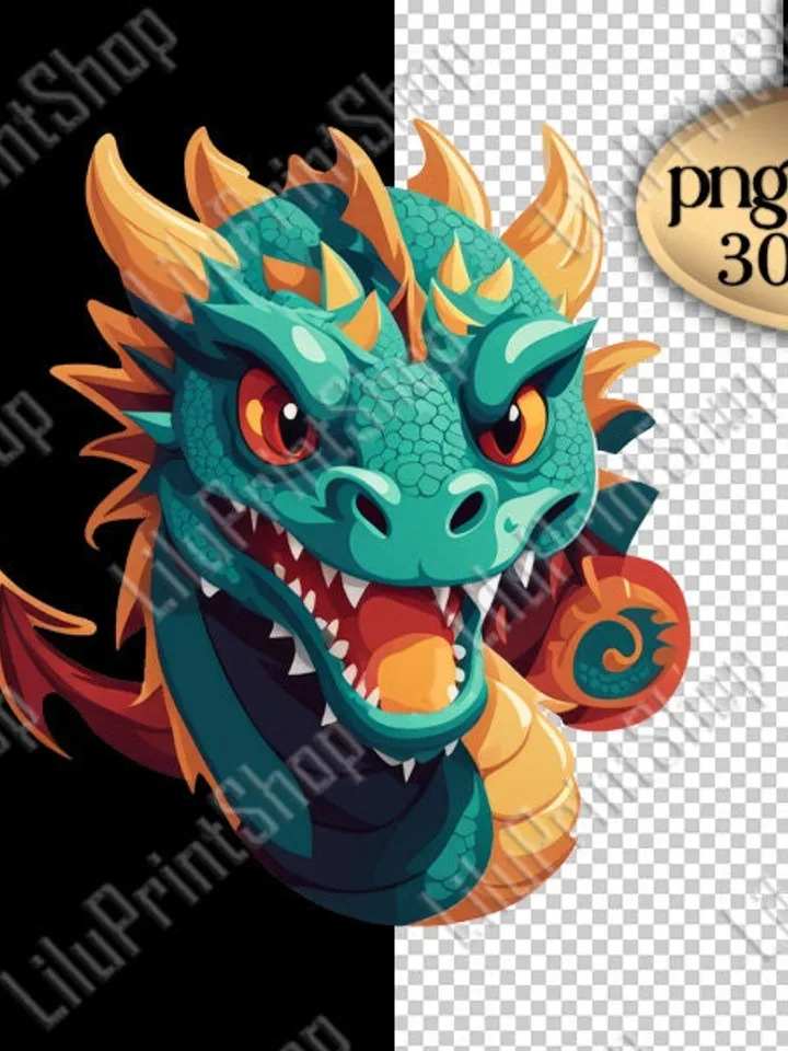 Cute green yellow dragon clipart png, Baby dragon overlay Animal png, digital instant download