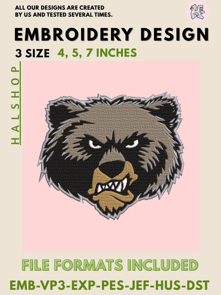 Montana Grizzlies NCAA Embroidery Files, Round Logo Machine Embroidery Design, Instant Download
