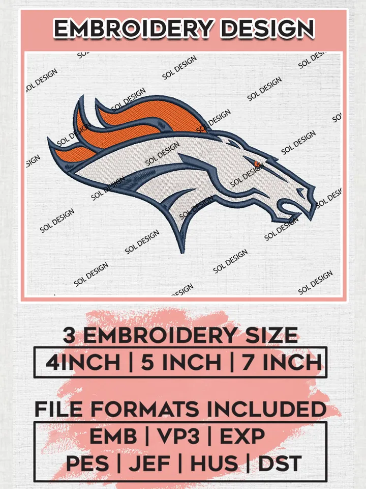 Denver Broncos Embroidery Design Files, NFL Broncos Embroidery Designs, NFL Embroidery Designs, NFL Denver Broncos Machine Embroidery Design, Digital Download