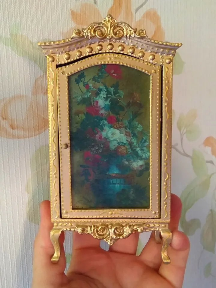Golden Victorian Dollhouse Wardrobe. Doll Furniture. 1:12. Handmade.