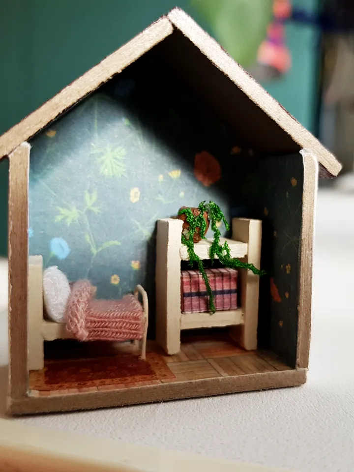 Micro Dollhouse Bedroom Mini with furniture scale 1:100