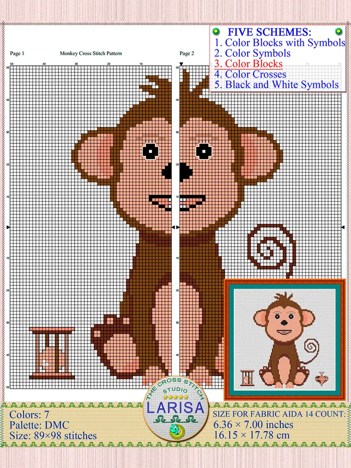 Monkey Cross Stitch Pattern | Charming Tailed Monkey Design