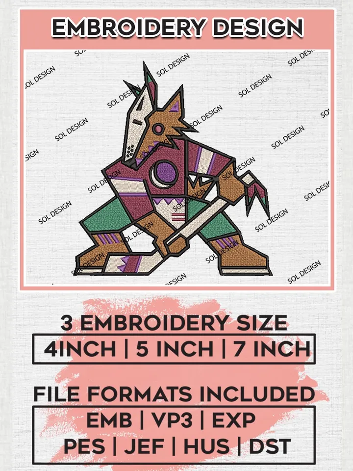 Arizona Coyotes Machine Embroidery Files, NHL Arizona Coyotes Embroidery Designs, NHL Arizona Logo, NHL Embroidery Design, Hockey Team, Digital Download