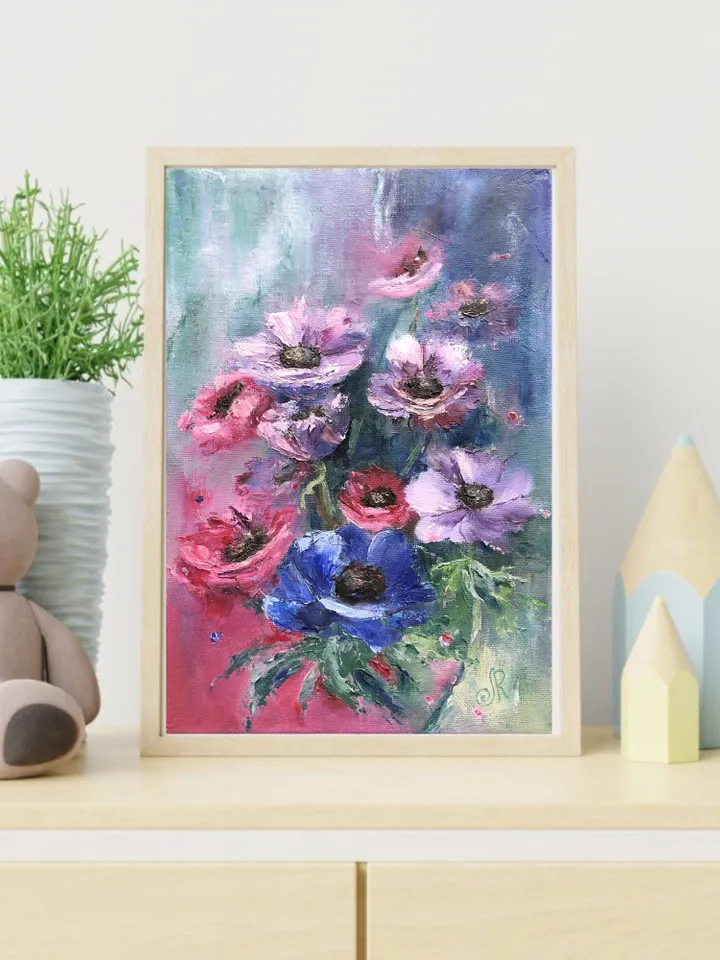Flowers Original Painting Floral Oil Wall Art Anemones Painting