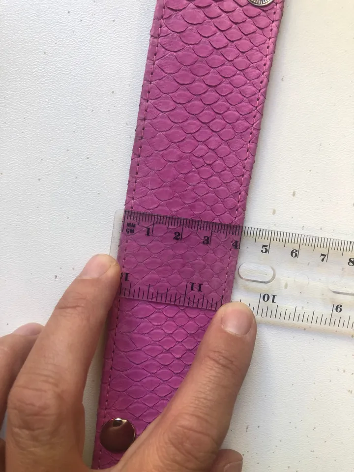 Pink Genuine Python Skin Bracelet | Wide leather women bracelet | Buttoned flat women bracelet | woman summer accesoiries | snake bracelet