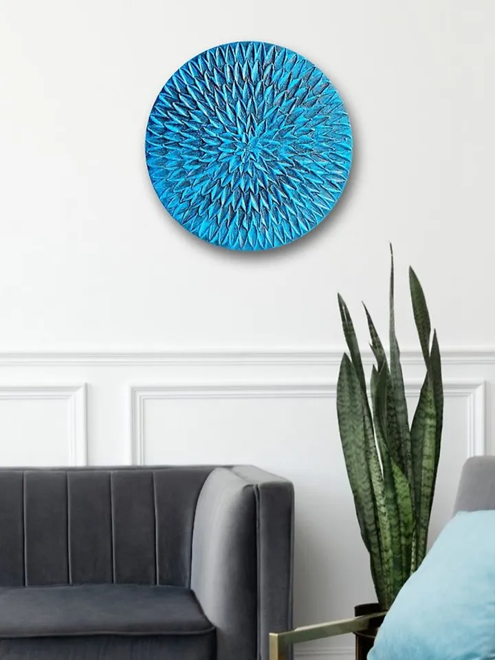 Unique textural wall decor Handmade living room wall art Round decor for bedroom