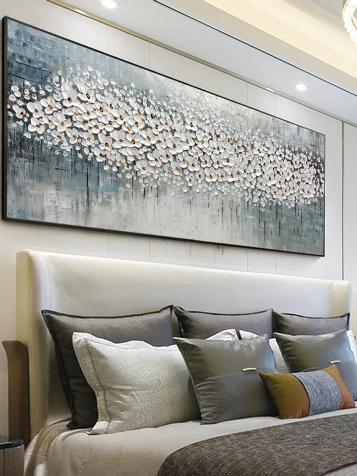 3D Oil Painting Flower On Canvas, Original White Cherry Flower,Large wall art, Palette Knife Painting, Textured Acrylic Painting, Home Decor