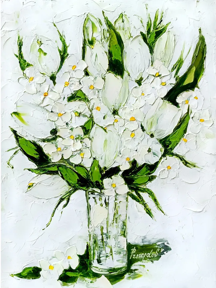 Tulip Painting Floral Original Art Flower Hydrangea oil painting original Impasto Green Flower Painting 16x12 inch